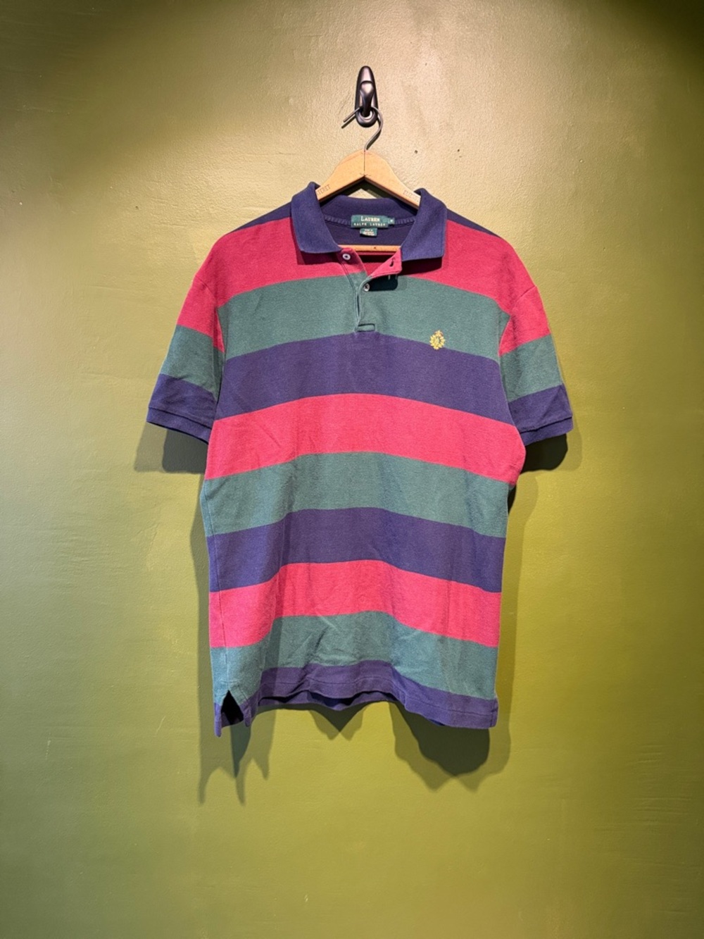 Vintage Men’s Ralph Lauren Striped Polo Shirt - Red, Green, Navy